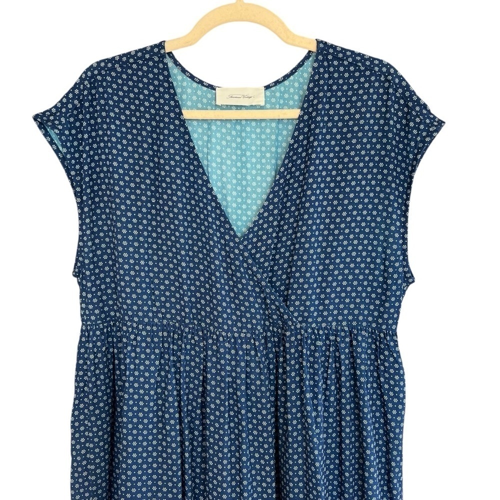 American Vintage Colette Mini Dress Navy Blue Ditsy Floral Size M/L Cottagecore